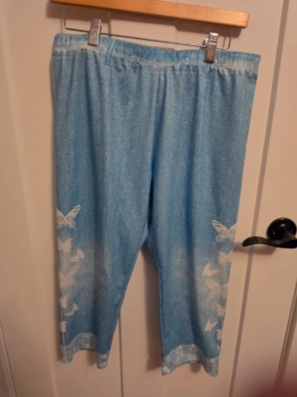 Faux Denim Butterfly Print Pull-On Lounge Pants